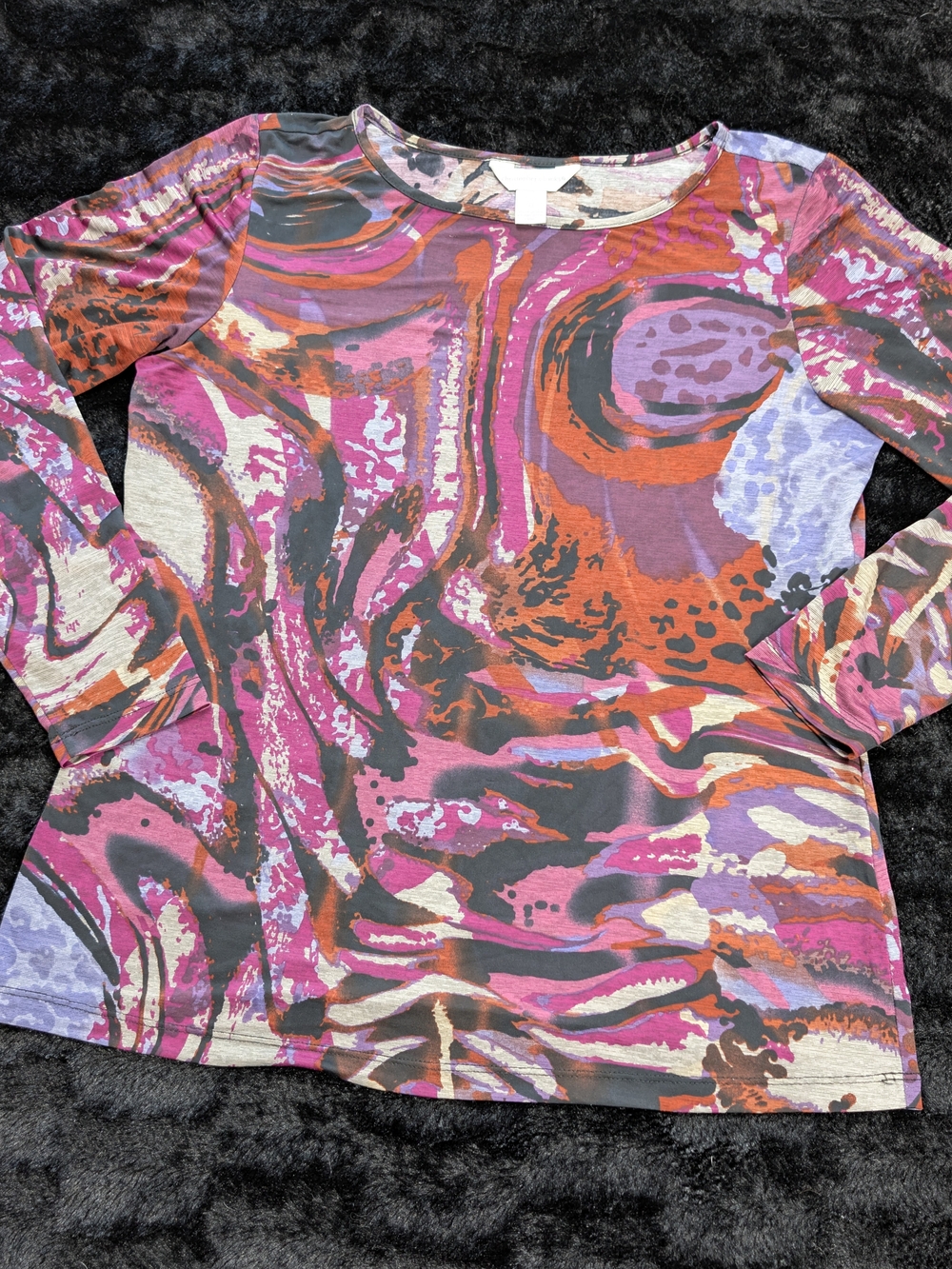 Christopher & Banks Womens M Abstract Print Long Sleeve Stretch Top USA Made